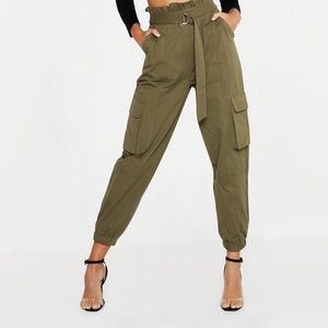 Paperbag D-Ring Belted Cargo Pant in Khaki - Sold out on BooHoo!